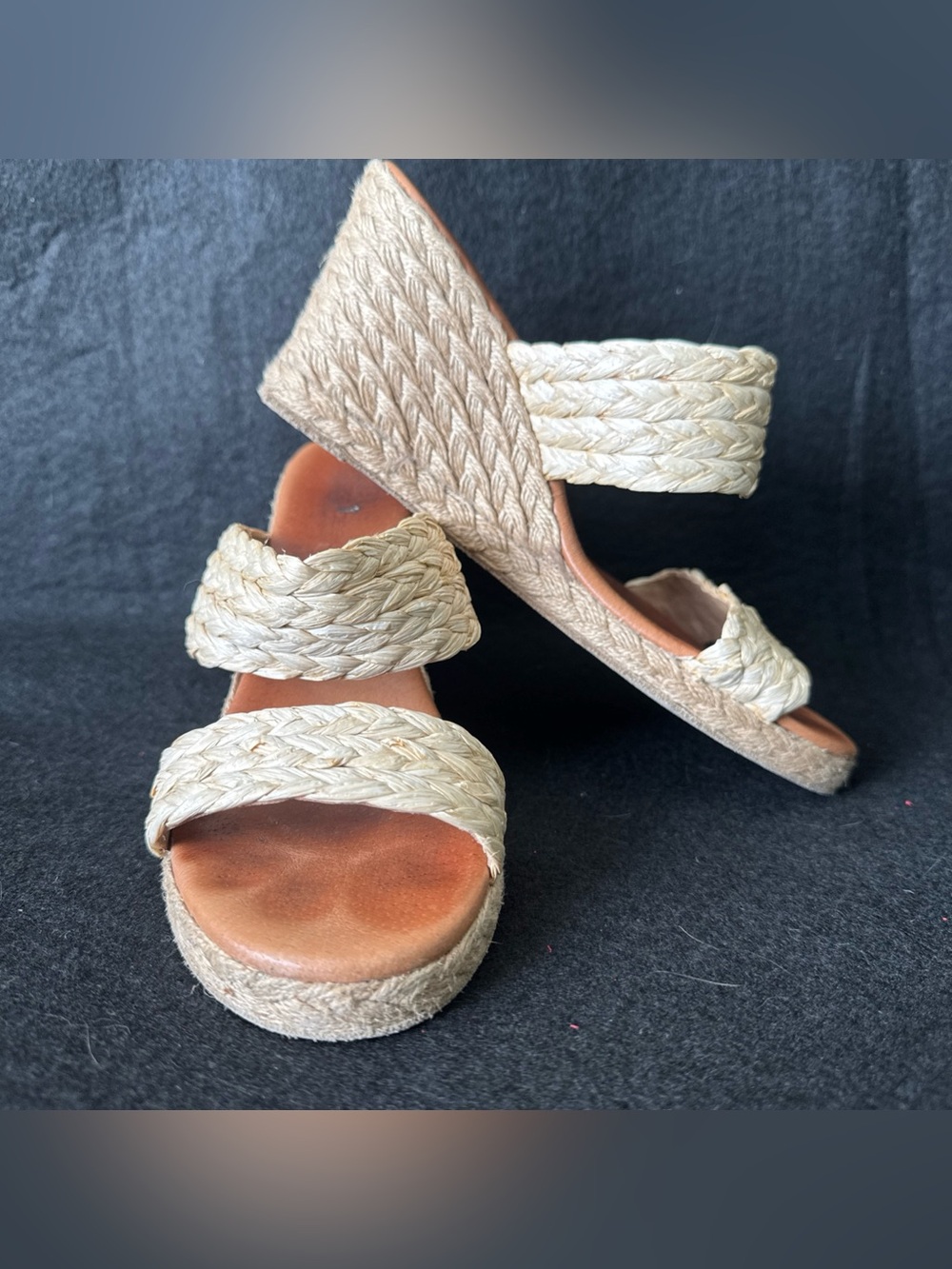 Andre Assous Nolita Raffia Espadrille Wedge Sandals Size 37 / 6.5 Slip On